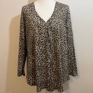 Torrid Leopard Print Waffle Knit Henley Top Size 1 (1X)